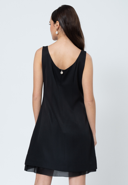 Sabine Sleeveless Dress with Organza Hem Layering Detail