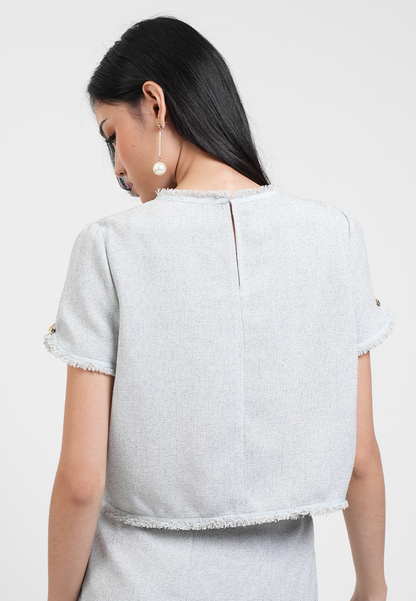 Solene Textured Tweed Shell Cropped Top