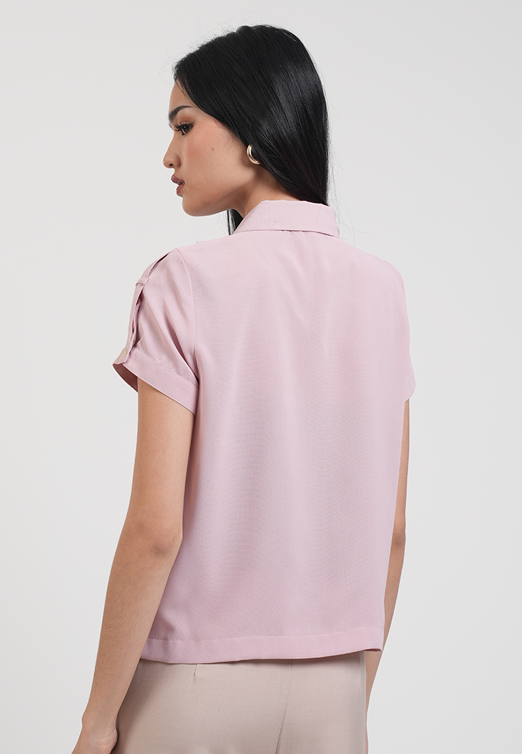 Clarisse Short Sleeve Button Down Shoulder Blouse