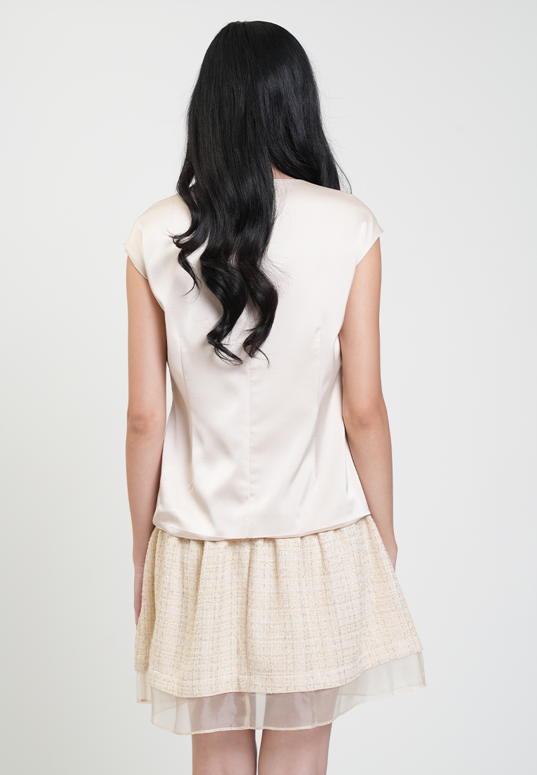 Chastine Cap Sleeve Satin Drop Waist Dress