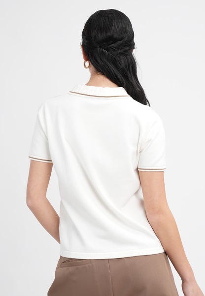 Rynleigh Knitted Top with Textured Collar and Contrast Line