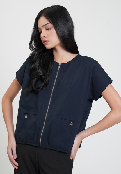 Aleah Cap Sleeve Zip-Up Pocket Detail Top