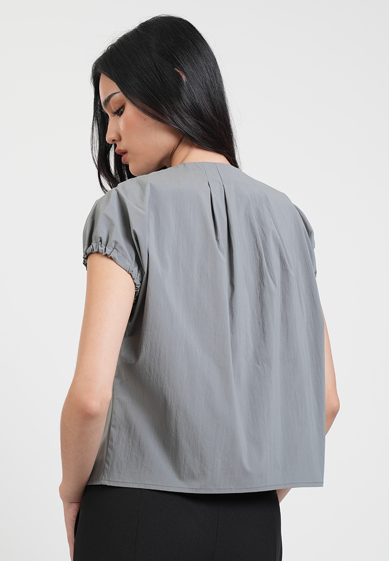 Nyra Pleated Neckline Multi-Tone Button Top