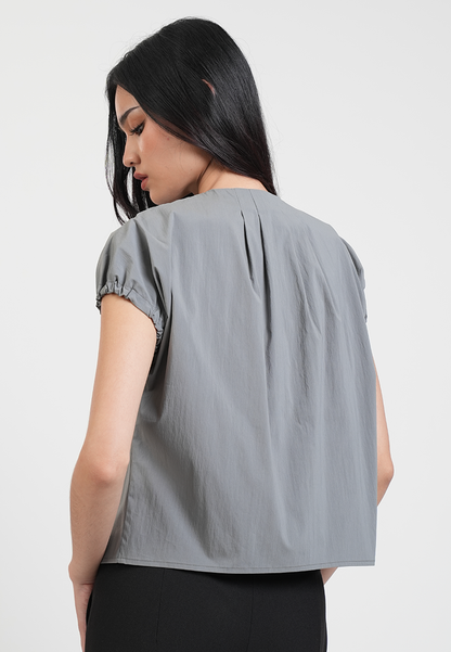 Nyra Pleated Neckline Multi-Tone Button Top