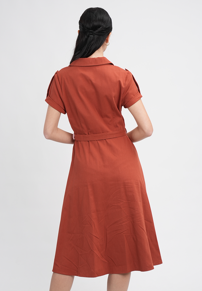 Maxine Button-Down Belted Midi A-Line Dress