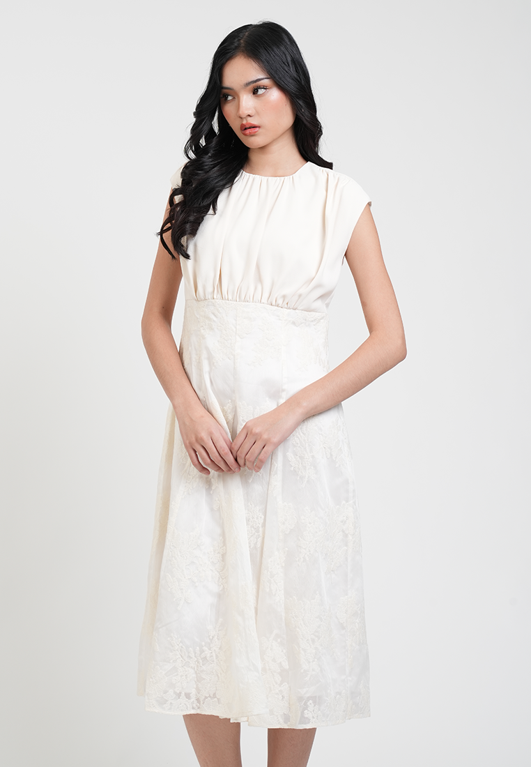 Tessa Cap Sleeve Lace Detail Midi Dress