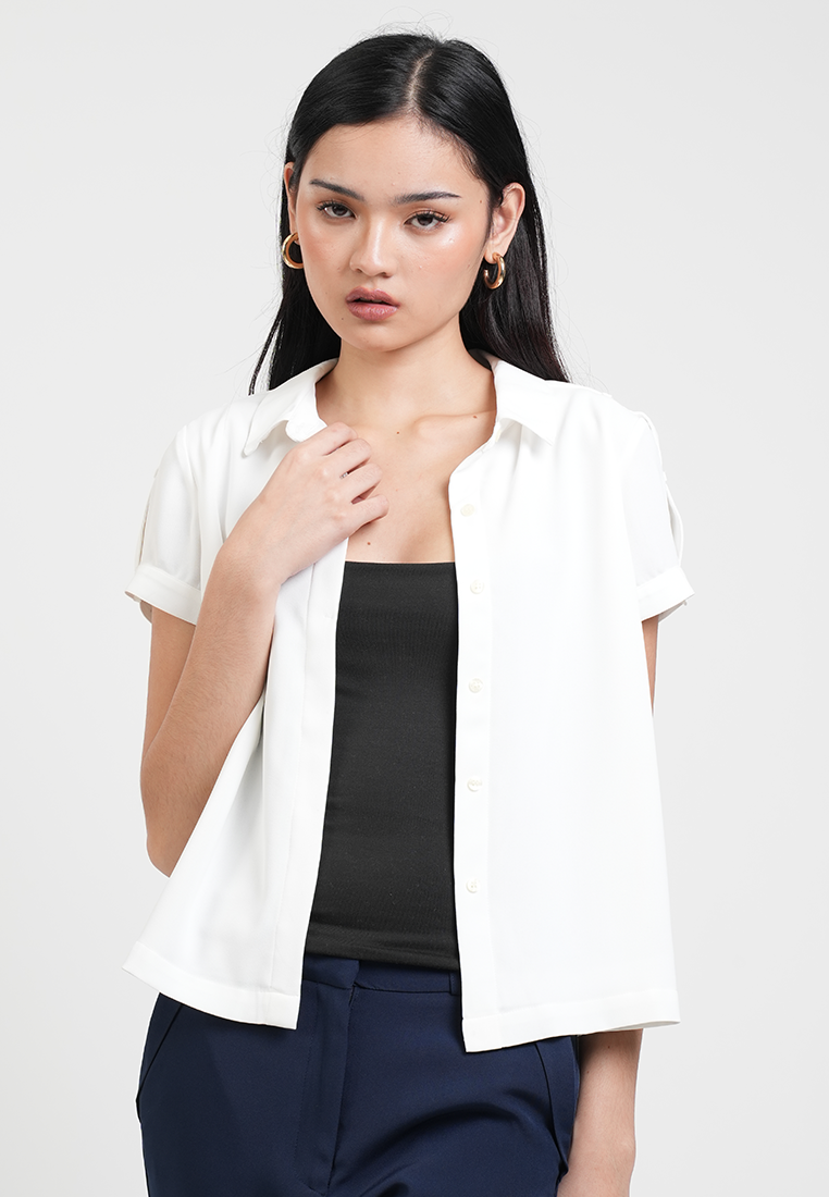Clarisse Short Sleeve Button Down Shoulder Blouse