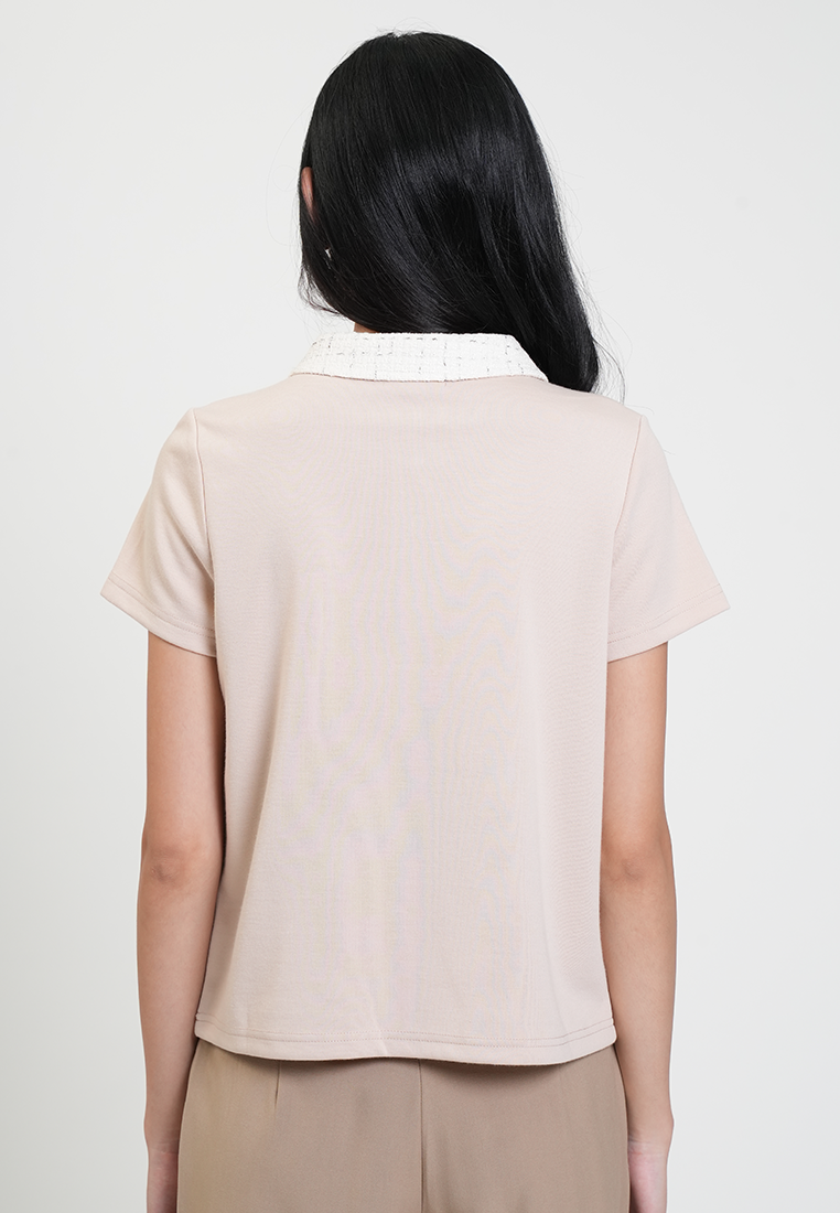 Mariella Contrast Tweed Collar Polo Top