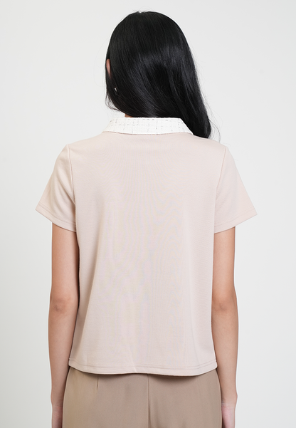 Mariella Contrast Tweed Collar Polo Top