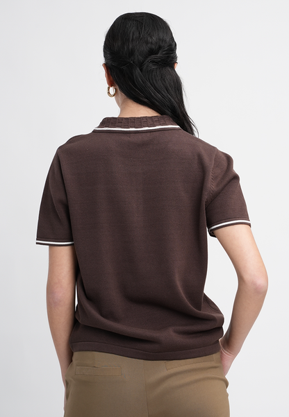 Rynleigh Knitted Top with Textured Collar and Contrast Line