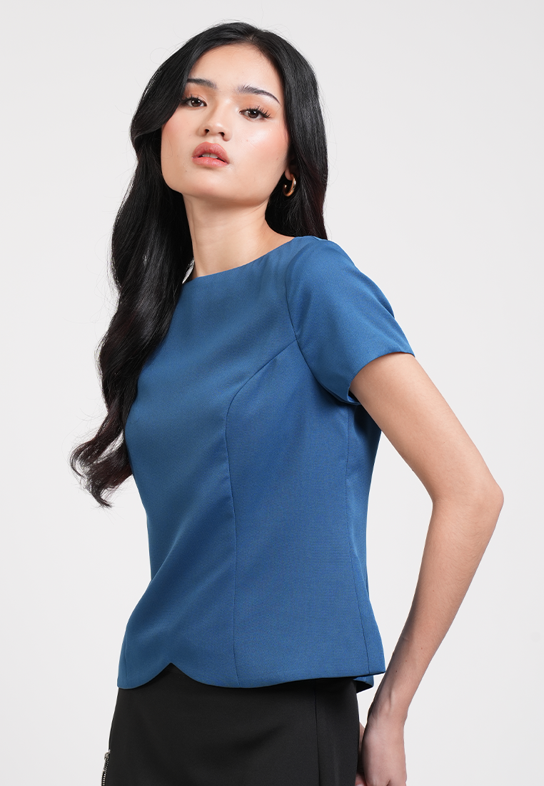 Roux Boat Neck Scalloped Hem Blouse