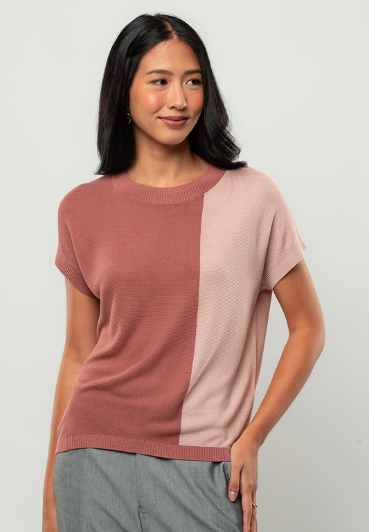Jessa Colorblock Short-Sleeve Knit Crewneck Blouse