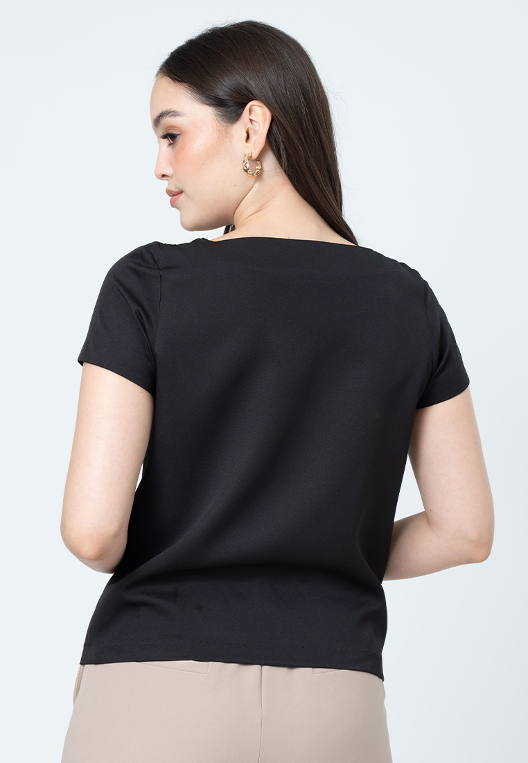 Fia Boat Neck Top with Decorative Ribbon Hardware and Braided Strap