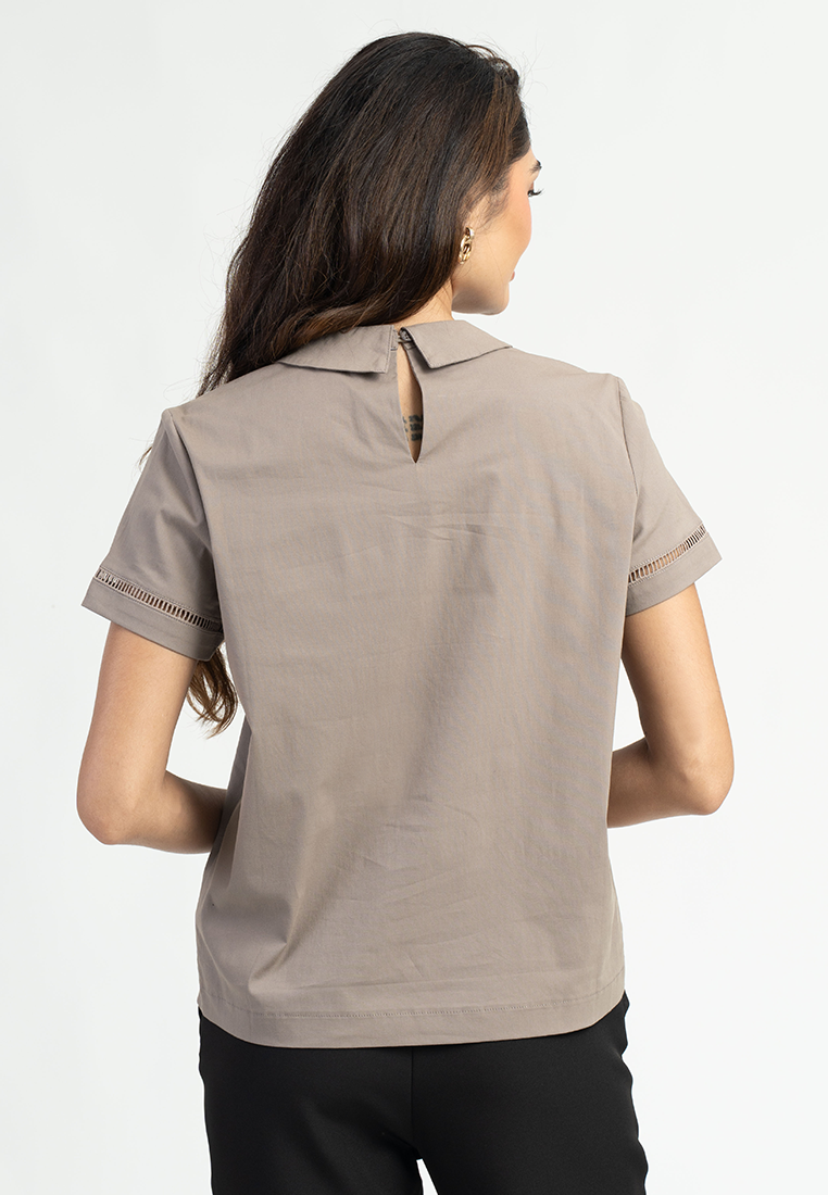 Zeya Peter Pan Collar Top with Eyelet Trim