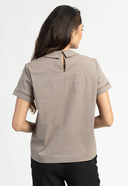 Zeya Peter Pan Collar Top with Eyelet Trim