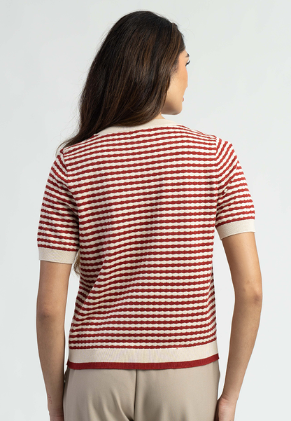 Zari Textured Stripe Knitted Short Sleeve Top
