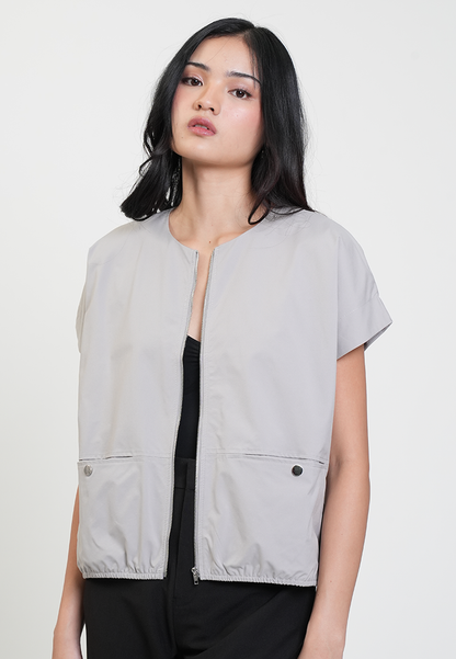 Aleah Cap Sleeve Zip-Up Pocket Detail Top