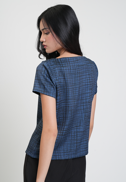 Alaina Button-Down Grid Print Blouse