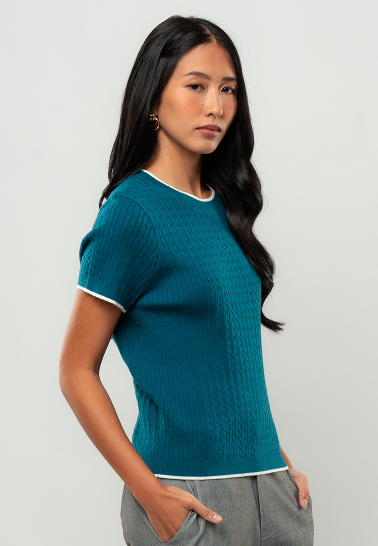 Cheena Cable Knit Contrast Trim Top
