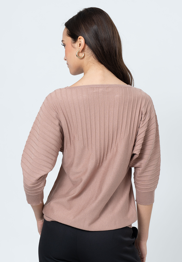 Moriah Knit Top with 3/4 Sleeves and Ribbing Details