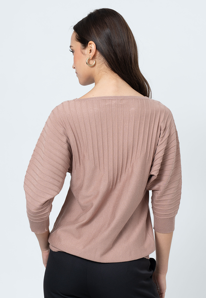 Moriah Knit Top with 3/4 Sleeves and Ribbing Details