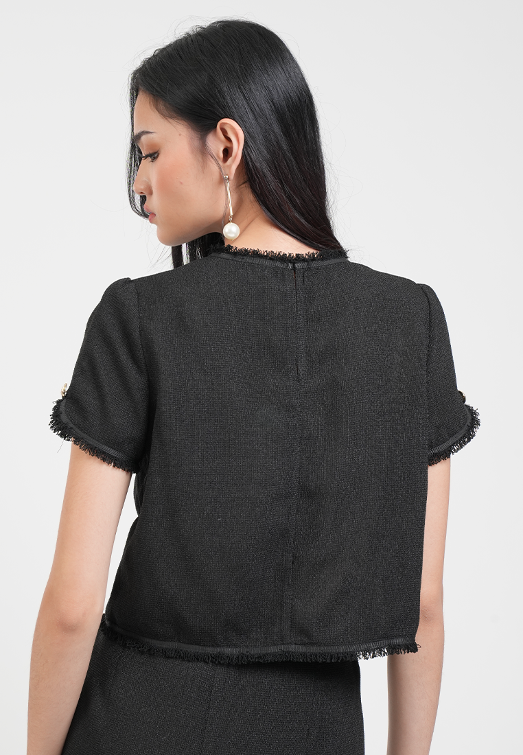 Solene Textured Tweed Shell Cropped Top