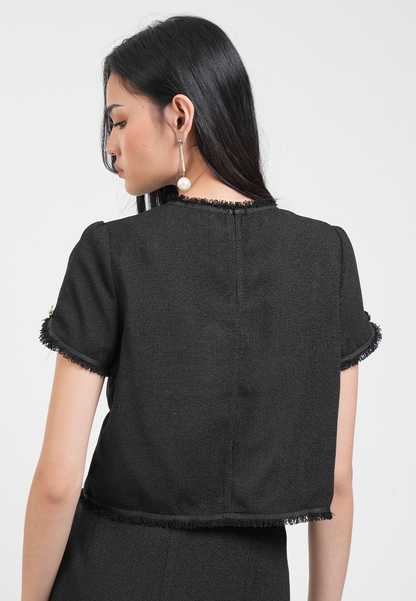Solene Textured Tweed Shell Cropped Top