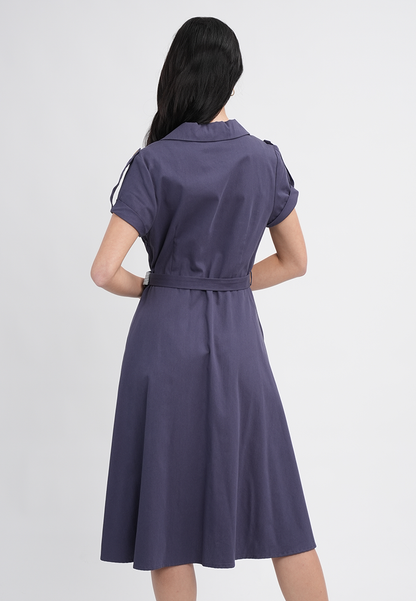 Maxine Button-Down Belted Midi A-Line Dress