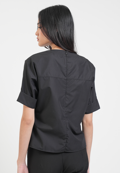 Aivee Notched Neckline Short Sleeve Blouse
