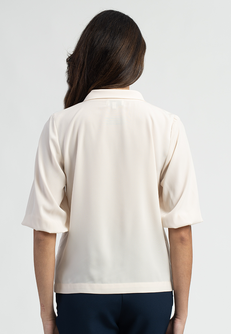 Vaela Contemporary Pussen Bow Short Sleeve Blouse