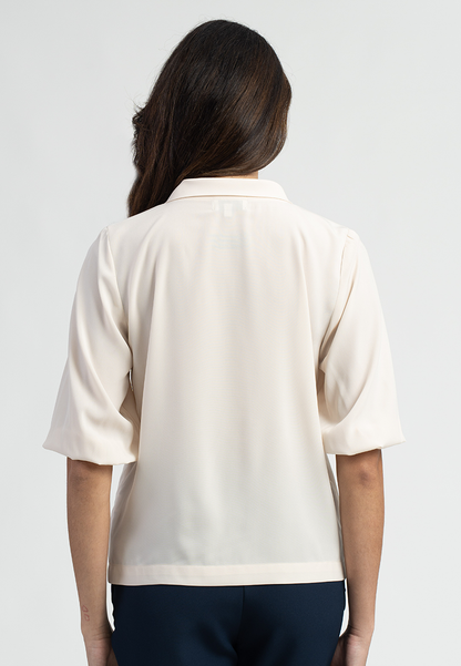Vaela Contemporary Pussen Bow Short Sleeve Blouse