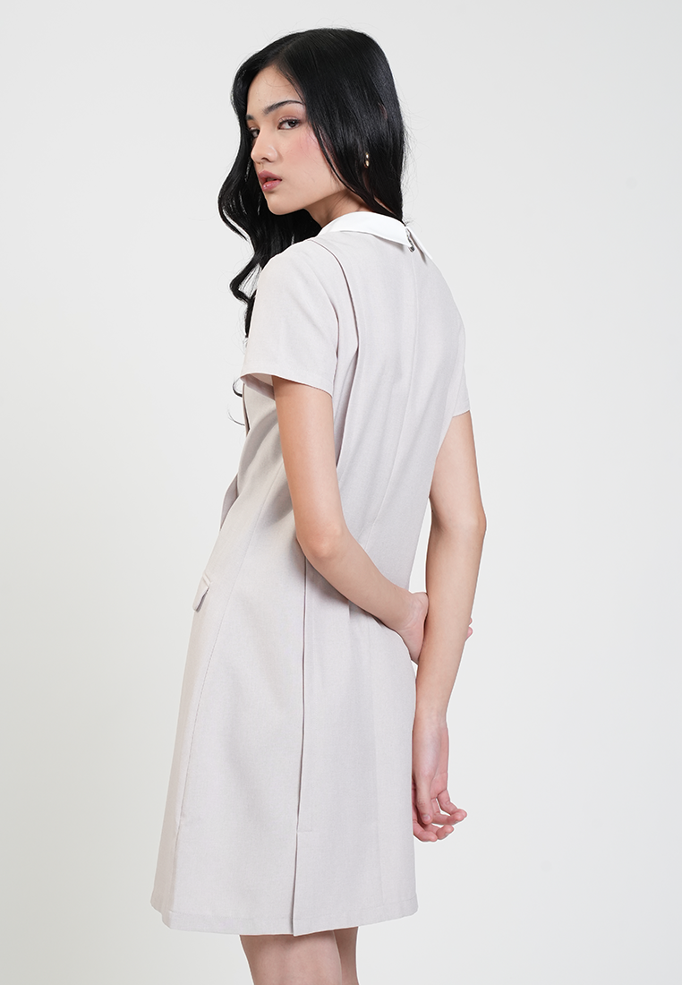Dioone Flap Pocket Shift Dress with Collar