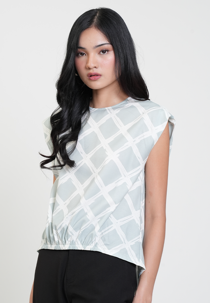 Tonie Cap Sleeves Checkered Blouse