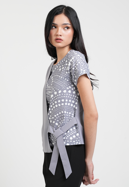 Clairo Assymetrical Wrap Blouse with Dotted Print