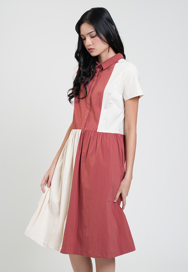 Caitlyn Colorblock Collared A-Line Dress