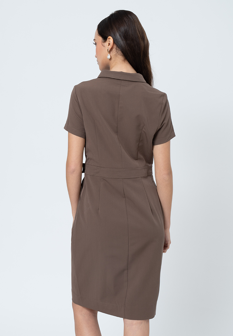 Maire Shift Dress with Structured Wrap Skirt Detail and D-Ring Accent