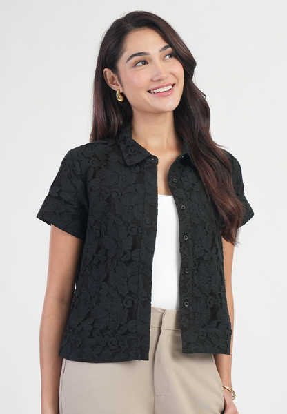 Celestia Pointed Collar Floral Lace Top