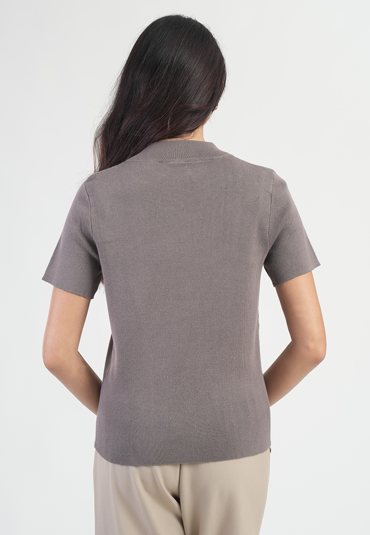 Jolianne Cap Sleeves High Neck Textured Shell Blouse