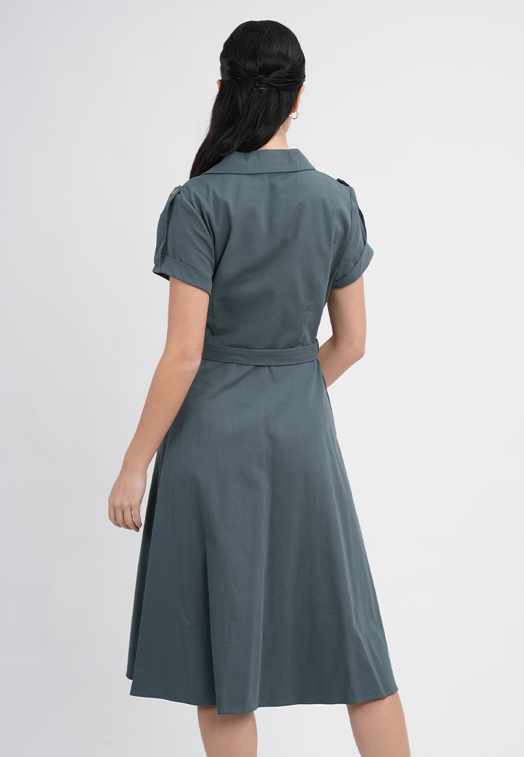 Maxine Button-Down Belted Midi A-Line Dress