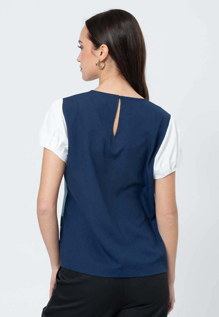 Jovanna Geometric print with Semi-Puff Sleeves