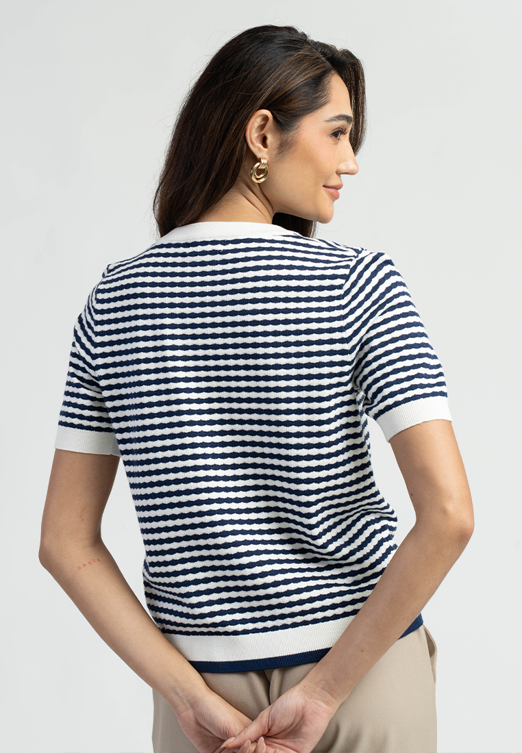 Zari Textured Stripe Knitted Short Sleeve Top
