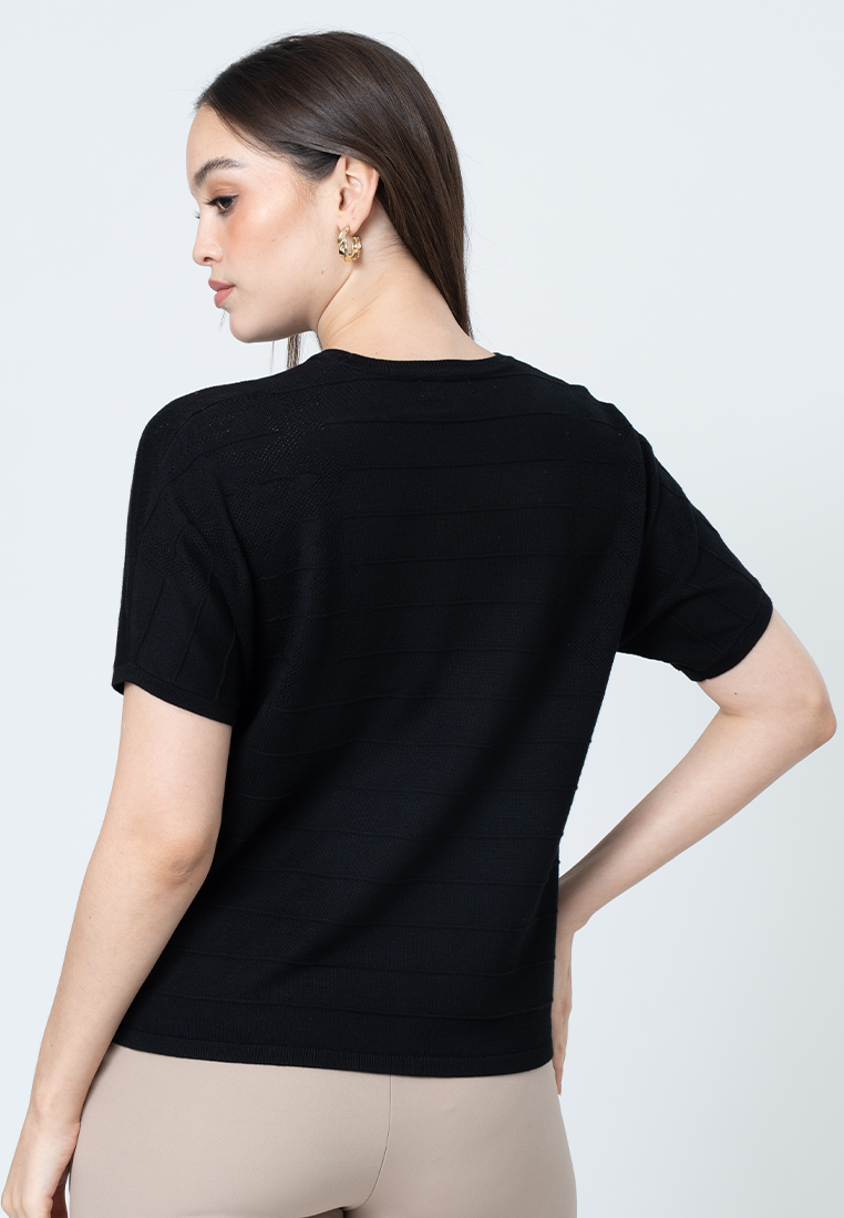 Nilou Knitted top with Embossed  Stripes and Pointelle Detail