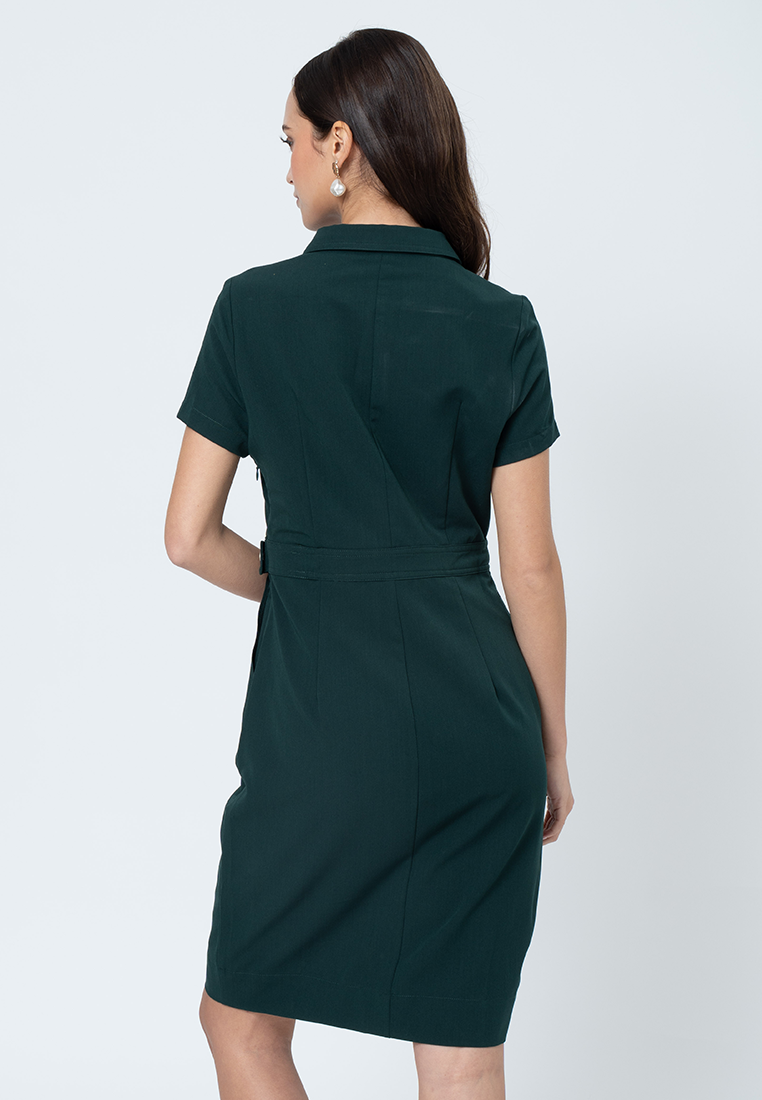 Maire Shift Dress with Structured Wrap Skirt Detail and D-Ring Accent