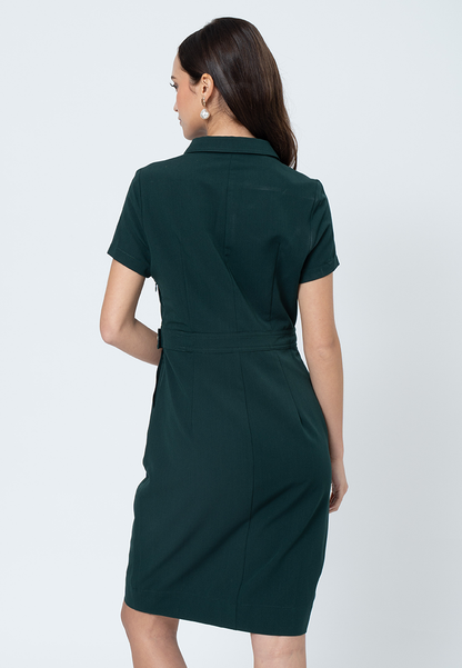 Maire Shift Dress with Structured Wrap Skirt Detail and D-Ring Accent