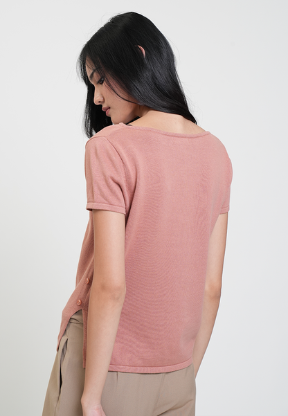 Marga Boat Neck Side Button Knit Top
