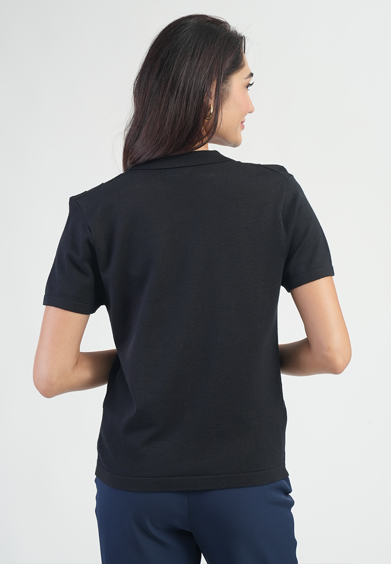 Maren Short Sleeves Polo Neck Diamond Knit Zip Top