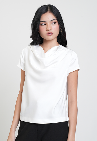 Martina Drape Neck Satin Blouse