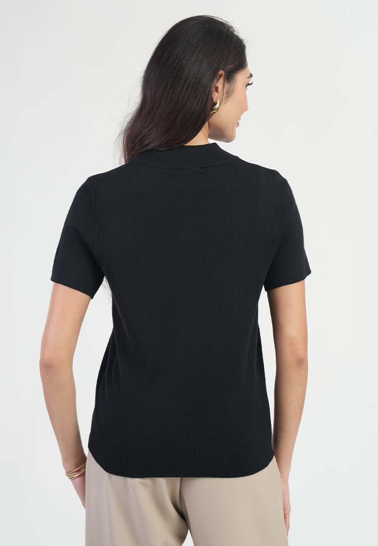 Jolianne Cap Sleeves High Neck Textured Shell Blouse