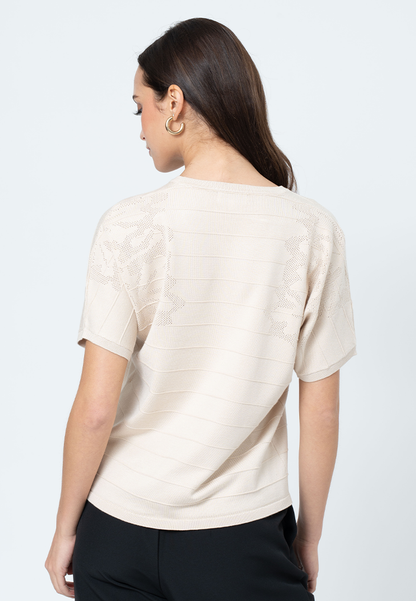 Nilou Knitted top with Embossed  Stripes and Pointelle Detail