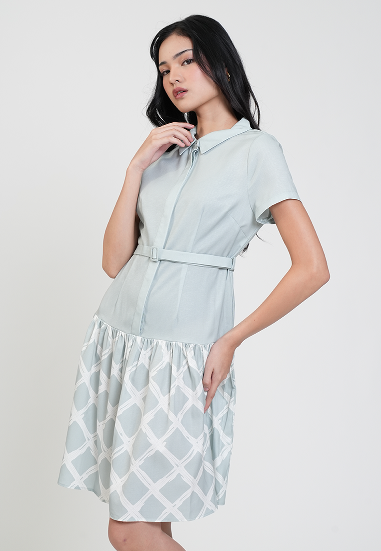 Camille Belted Collared A-Line Dress with Print